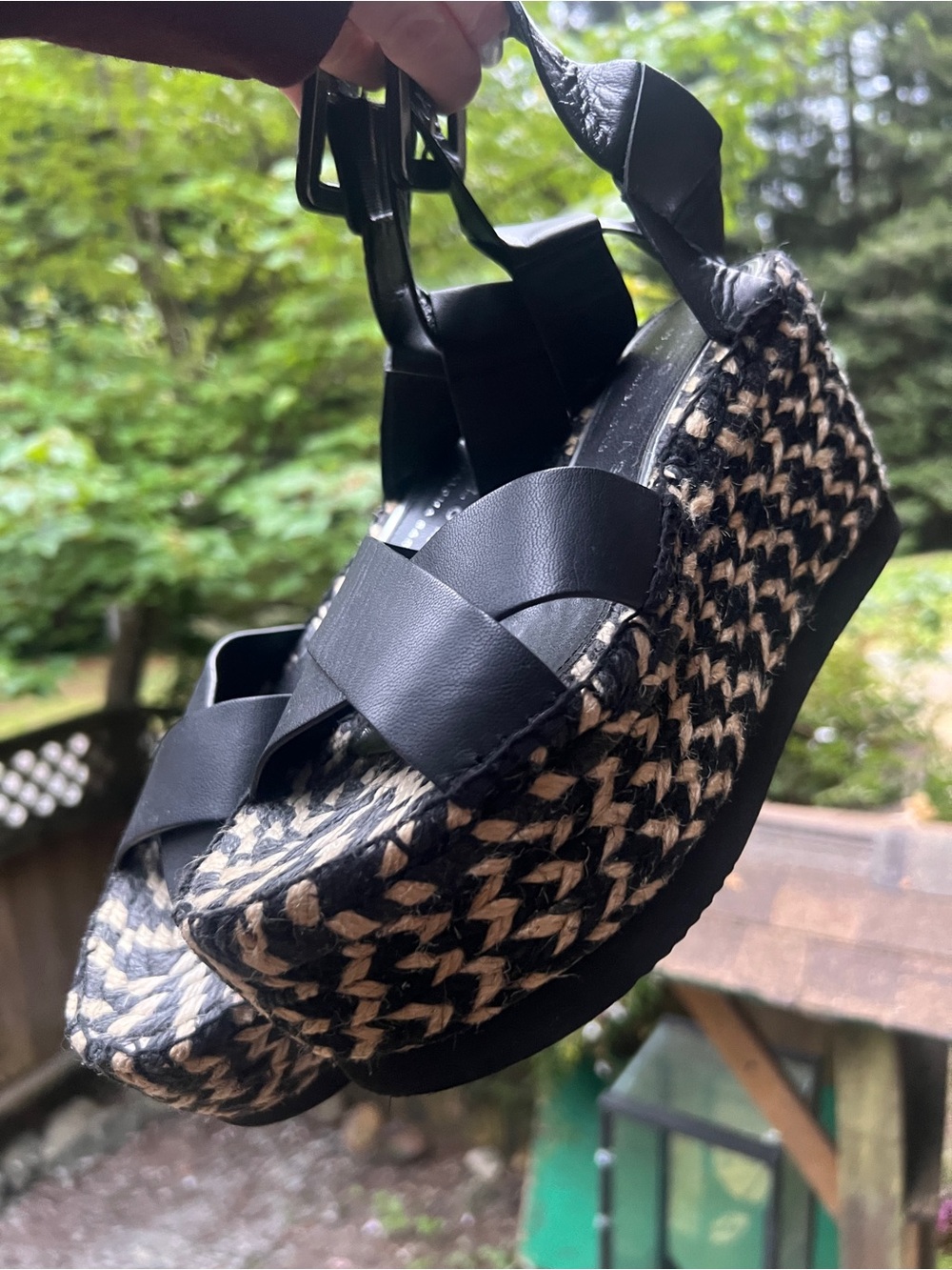 PALOMA BARCELO Spain Leather Black Woven Espadrille Platform Sandals